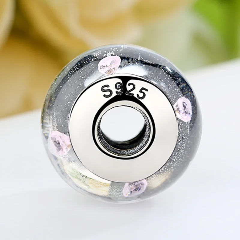 (Bild für) Charm-Anhänger im Pandora-Stil aus weißem Muranoglas und rosa Steinen - SCZ004 - Ansicht 5