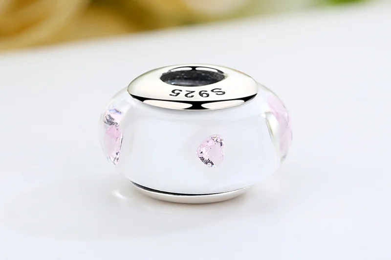 (Bild für) Charm-Anhänger im Pandora-Stil aus weißem Muranoglas und rosa Steinen - SCZ004 - Ansicht 8