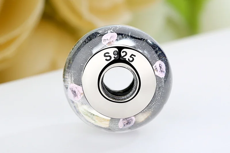 (Bild für) Charm-Anhänger im Pandora-Stil aus weißem Muranoglas und rosa Steinen - SCZ004 - Ansicht 9