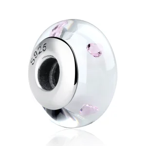 (Bild für) Charm-Anhänger im Pandora-Stil aus weißem Muranoglas und rosa Steinen - SCZ004