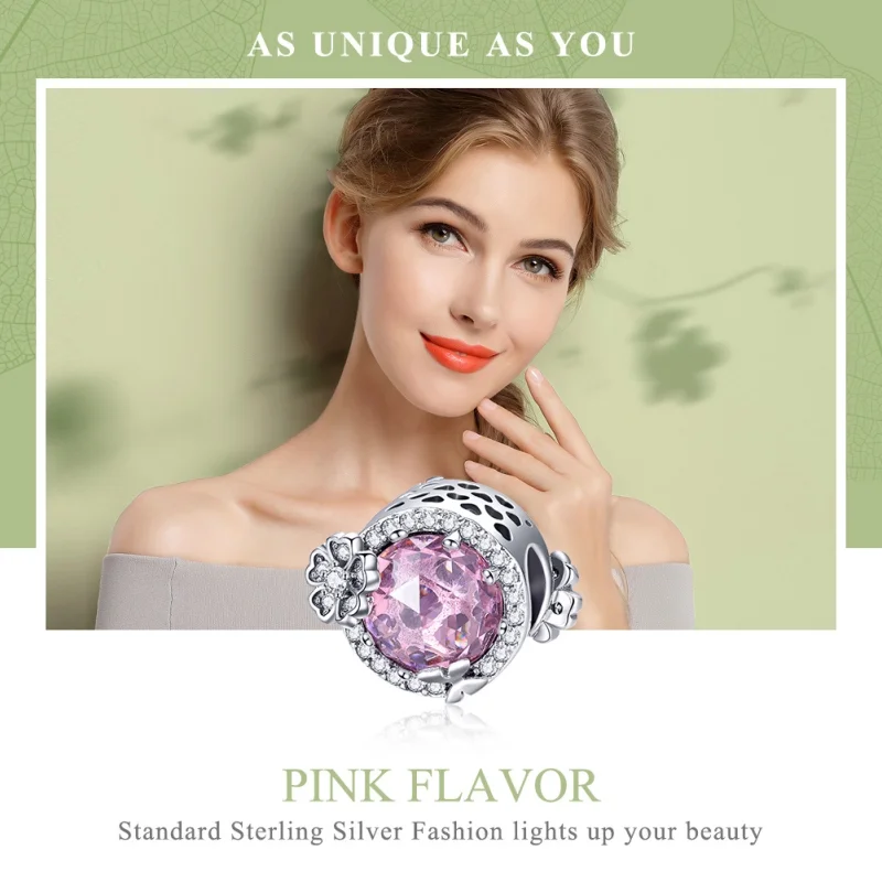 (Bild für) Charm-Anhänger im Pandora-Stil in Silber mit rosa Geschmack - SCC904 - Ansicht 6