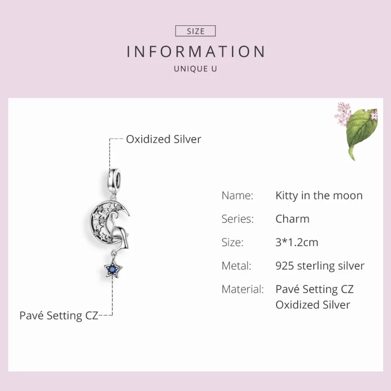 (Bild für) Charm-Anhänger „Katzenspiel mit Sternen“ im Pandora-Stil aus Silber - SCC1205 - Ansicht 3