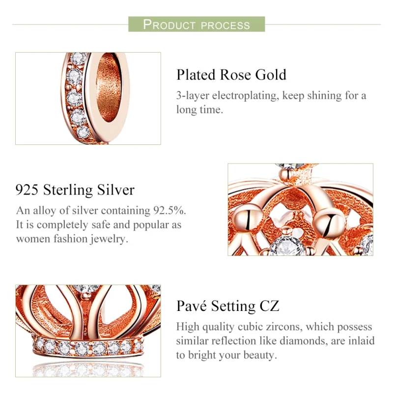 (Bild für) Charm-Anhänger „Königliche Krone“ im Pandora-Stil aus Roségold - SCC1121 - Ansicht 7