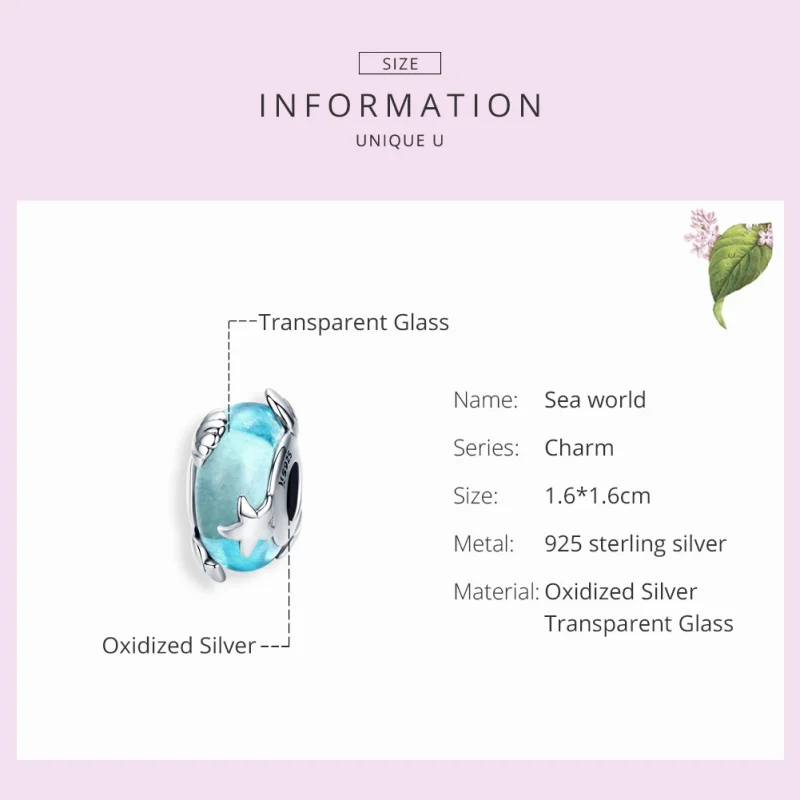 (Bild für) Charm-Anhänger „Meereswelt“ aus Muranoglas im Pandora-Stil in Silber - SCC1257 - Ansicht 4