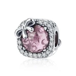(Bild für) Charm-Anhänger mit rosa Schleife im Pandora-Stil, Silberpavé - SCC1058-PK