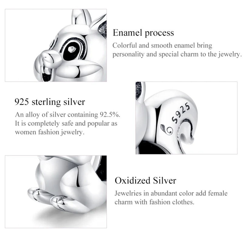 (Bild für) Charm-Anhänger „Niedliches Eichhörnchen“ im Pandora-Stil aus Silber - BSC338 - Ansicht 7