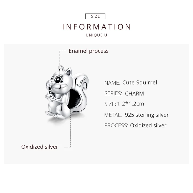 (Bild für) Charm-Anhänger „Niedliches Eichhörnchen“ im Pandora-Stil aus Silber - BSC338 - Ansicht 8