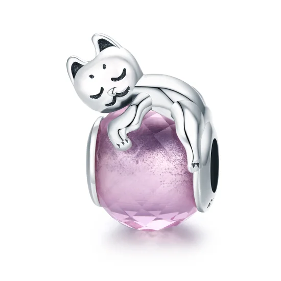 (Bild für) Charm-Anhänger „Schlafende Katze“ im Pandora-Stil aus Silber - SCC447