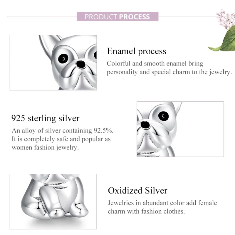 (Bild für) Charm-Anhänger „Süße Frenchie-Bulldogge“ im Pandora-Stil aus Silber - SCC1599 - Ansicht 8