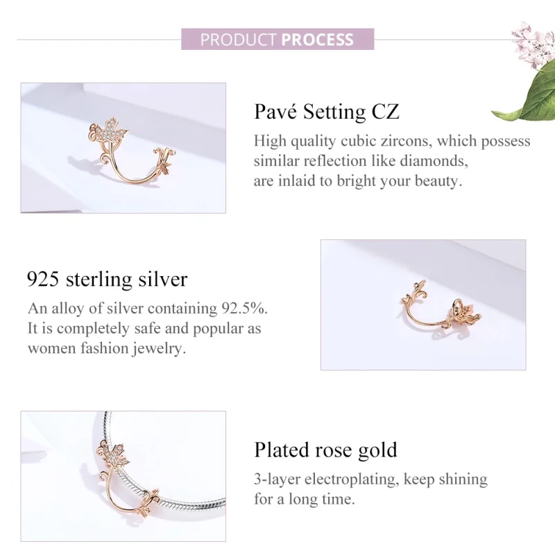 (Bild für) Charm-Anhänger „Slimient Leaves“ im Pandora-Stil aus Roségold - SCC1254 - Ansicht 4