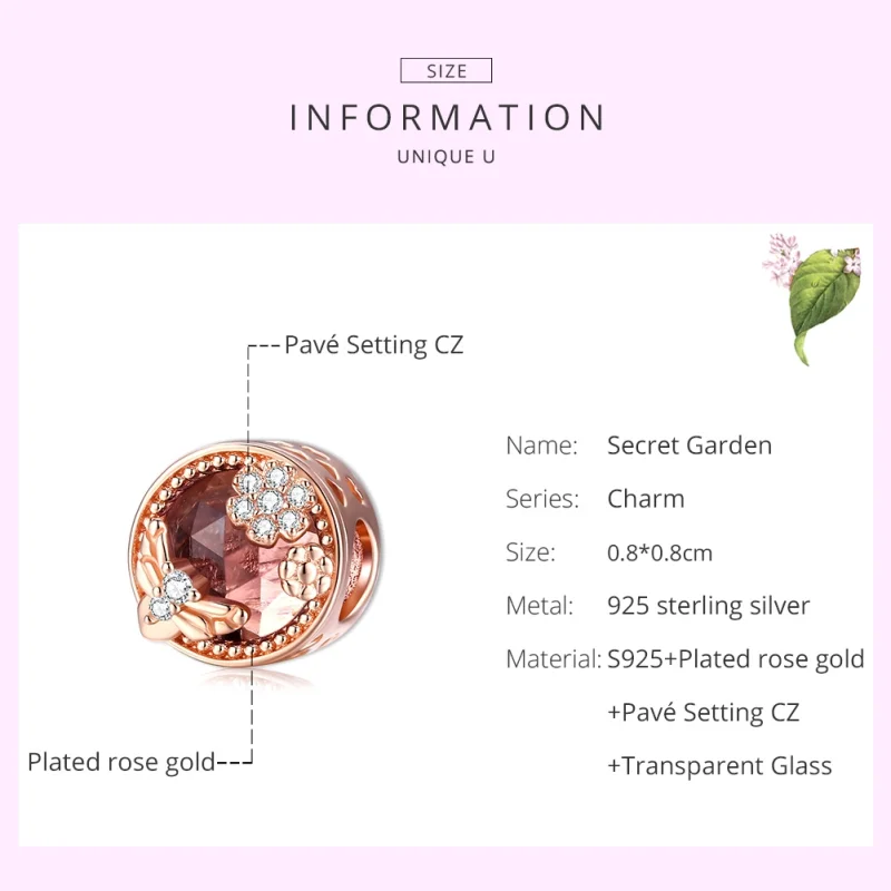 (Bild für) Charm „Geheimer Garten“ im Pandora-Stil aus Roségold - BSC389 - Ansicht 7