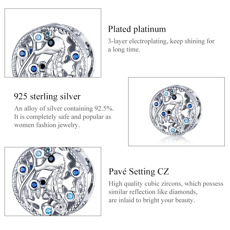(Bild für) Charm „Gemütliches Seepferdchen“ im Pandora-Stil aus Silber - BSC266 - Ansicht 7