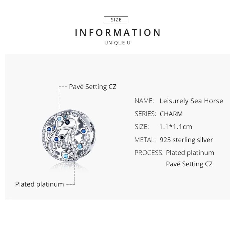 (Bild für) Charm „Gemütliches Seepferdchen“ im Pandora-Stil aus Silber - BSC266 - Ansicht 8