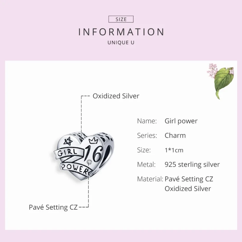 (Bild für) Charm „Girl Power Sweet 16“ im Pandora-Stil aus Silber - SCC1437 - Ansicht 7