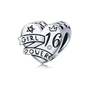 (Bild für) Charm „Girl Power Sweet 16“ im Pandora-Stil aus Silber - SCC1437
