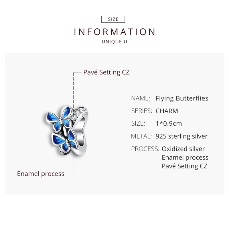 (Bild für) Charm mit fliegenden Schmetterlingen im Pandora-Stil aus Silber - SCC1731 - Ansicht 8