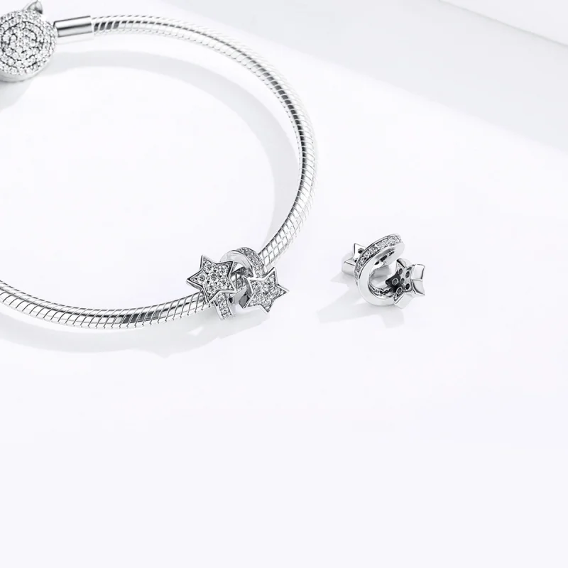 (Bild für) Charm mit silbernen Sternen im Pandora-Stil, die sich gegenseitig datieren - SCC - Ansicht 6