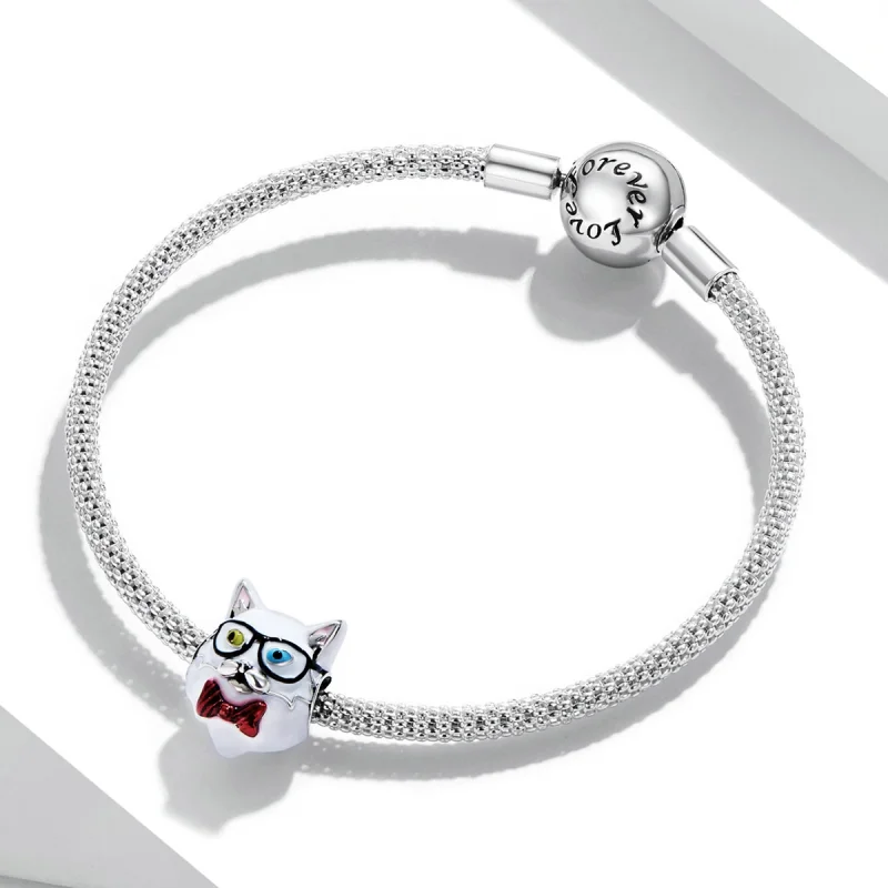 (Bild für) Charm mit weißer Katze im Pandora-Stil - SCC2093 - Ansicht 3