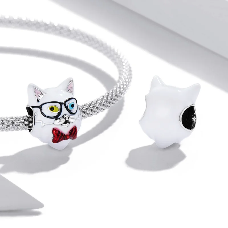 (Bild für) Charm mit weißer Katze im Pandora-Stil - SCC2093 - Ansicht 4