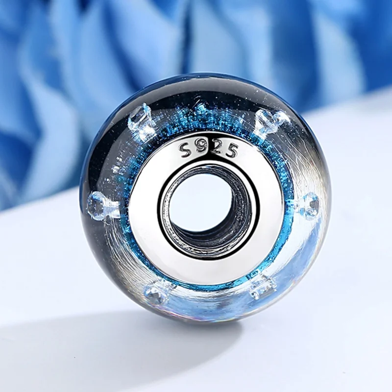 (Bild für) Charm „Mitternachtsblasen“ im Pandora-Stil mit aufgefädeltem Muranoglas-Charm - - Ansicht 3