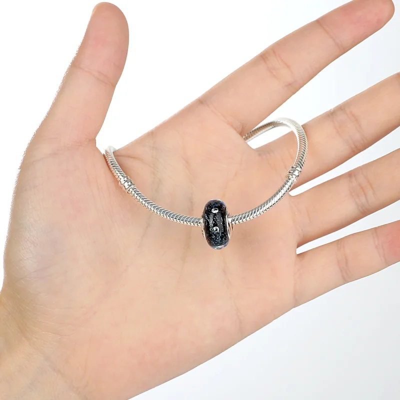 (Bild für) Charm „Mitternachtsblasen“ im Pandora-Stil mit aufgefädeltem Muranoglas-Charm - - Ansicht 5