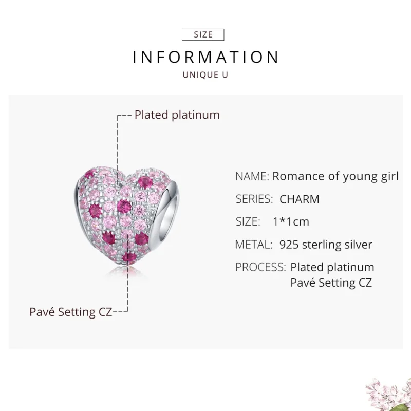 (Bild für) Charm „Romance of Young Girl“ aus Silber im Pandora-Stil - BSC118 - Ansicht 7