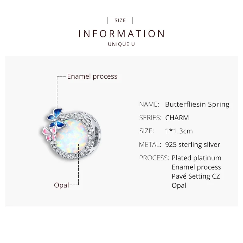 (Bild für) Charm „Schmetterlinge im Frühling“ im Pandora-Stil aus Silber - SCC1730 - Ansicht 8