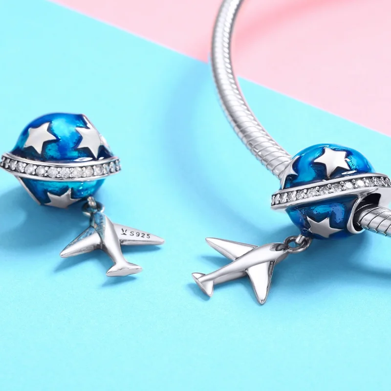 (Bild für) Charm „Traumflugzeug aus Silber im Pandora-Stil für Reisen rund um die Welt“. - - Ansicht 3