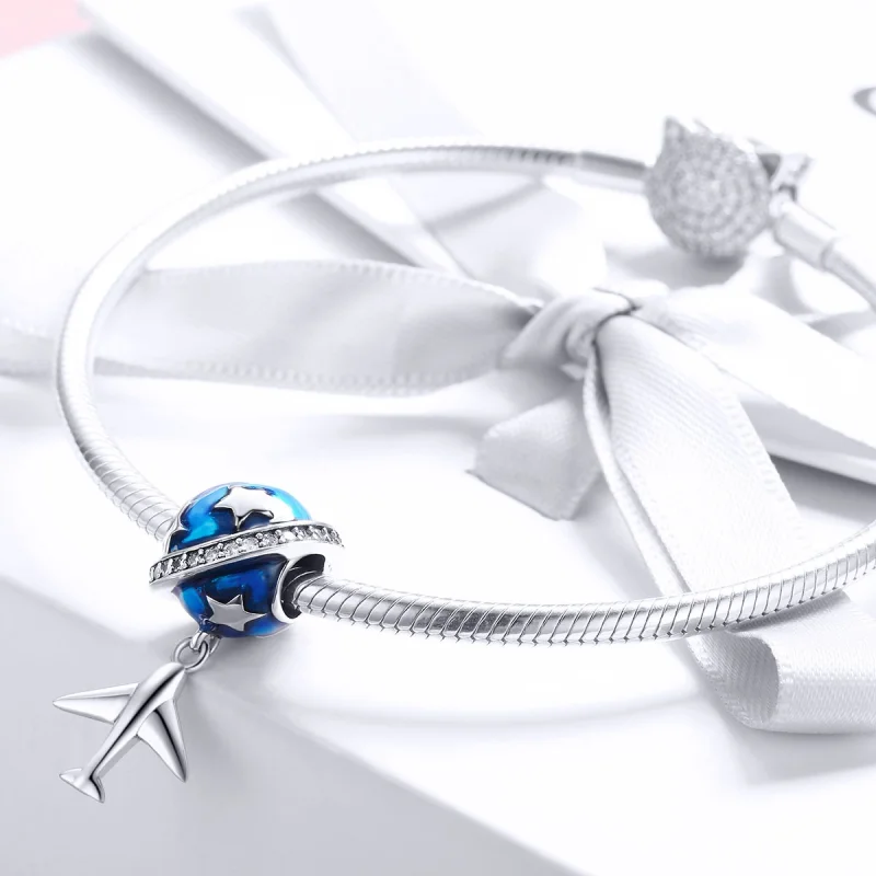 (Bild für) Charm „Traumflugzeug aus Silber im Pandora-Stil für Reisen rund um die Welt“. - - Ansicht 4