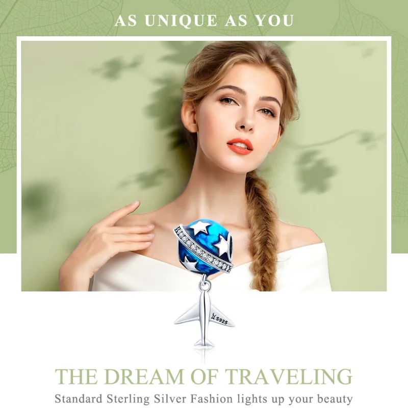 (Bild für) Charm „Traumflugzeug aus Silber im Pandora-Stil für Reisen rund um die Welt“. - - Ansicht 6