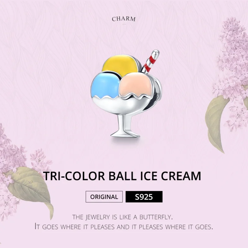 (Bild für) Dreifarbiger Kugel-Eiscreme-Charm aus Silber im Pandora-Stil - SCC1532 - Ansicht 6