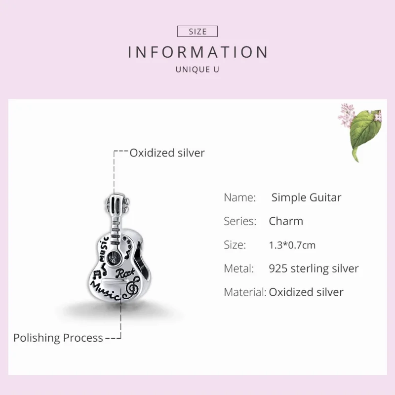 (Bild für) Einfacher Gitarren-Charm aus Silber im Pandora-Stil - SCC1708 - Ansicht 7