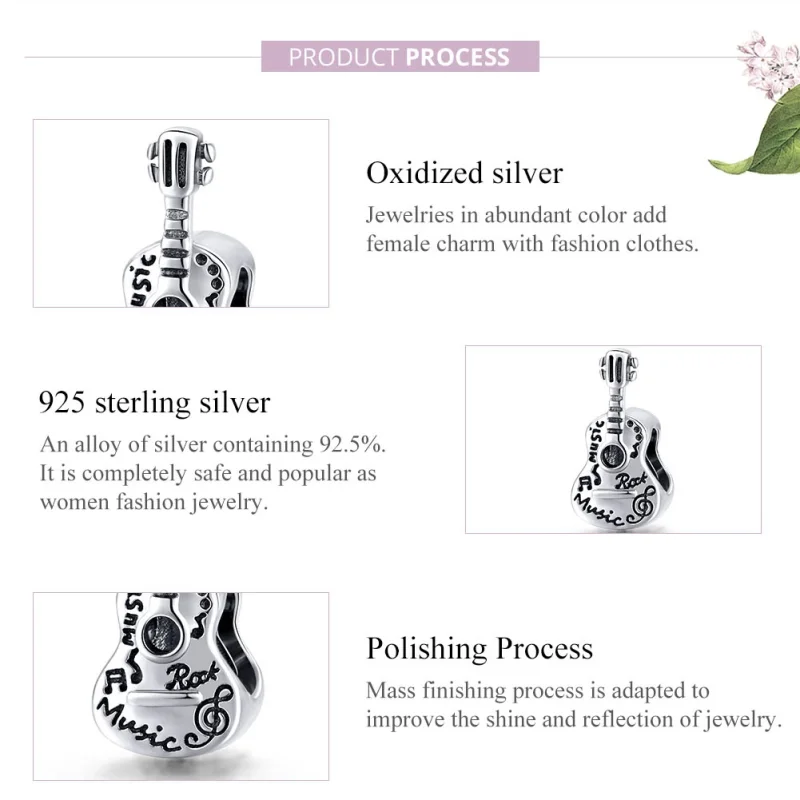 (Bild für) Einfacher Gitarren-Charm aus Silber im Pandora-Stil - SCC1708 - Ansicht 8