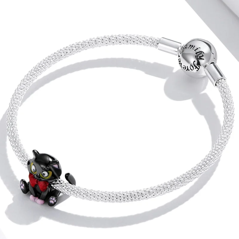 (Bild für) Eleganter schwarzer Katzen-Charm im Pandora-Stil - SCC2031 - Ansicht 3