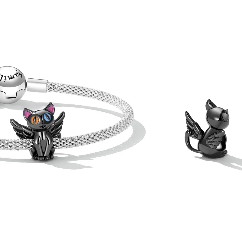 (Bild für) Engelskatzen-Charm im Pandora-Stil - SCC2299-BK - Ansicht 4