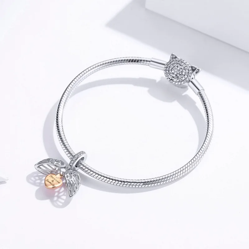 (Bild für) Für immer und Familie baumelnder Anhänger im Pandora-Stil aus Silber und Roségol - Ansicht 6