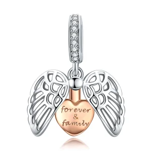 (Bild für) Für immer und Familie baumelnder Anhänger im Pandora-Stil aus Silber und Roségold - SCC1299