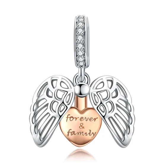 (Bild für) Für immer und Familie baumelnder Anhänger im Pandora-Stil aus Silber und Roségold - SCC1299
