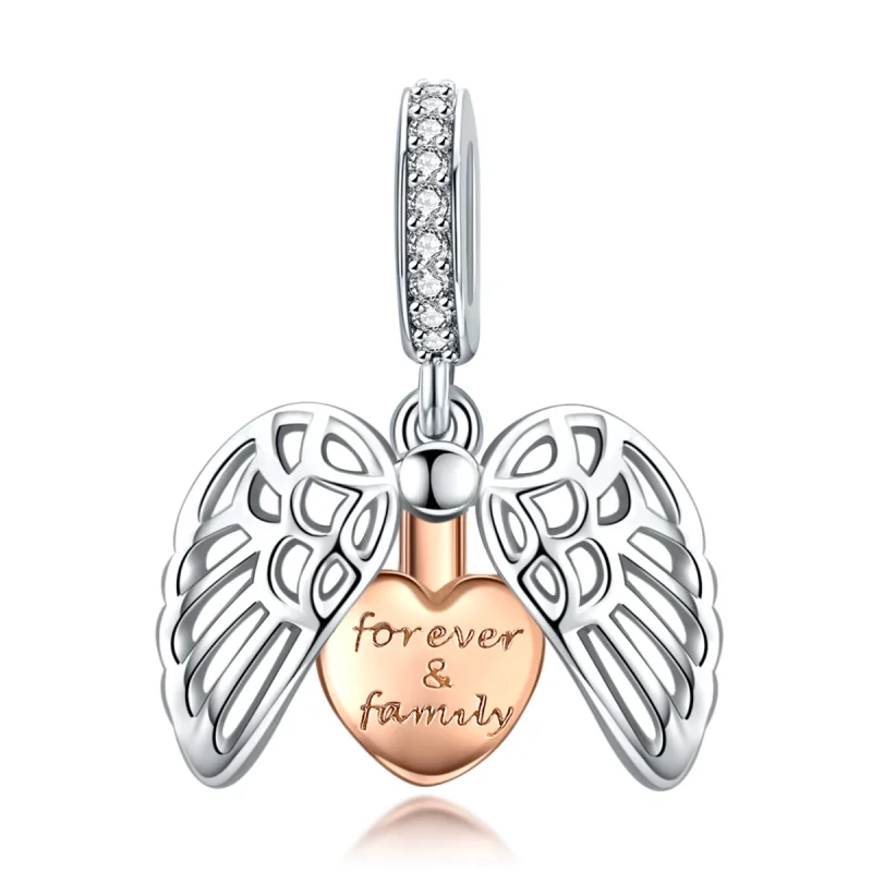 (Bild für) Für immer und Familie baumelnder Anhänger im Pandora-Stil aus Silber und Roségold - SCC1299
