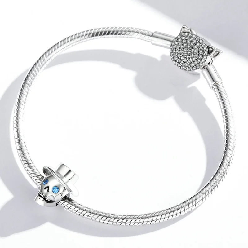 (Bild für) Gentleman-Totenkopf-Charm im Pandora-Stil - BSC525 - Ansicht 4