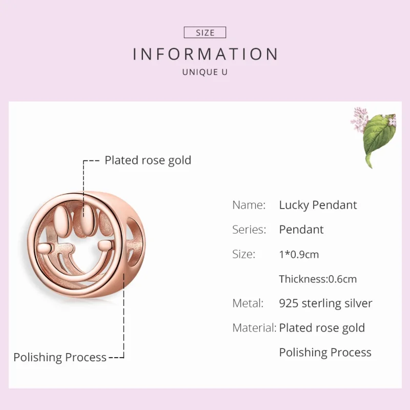 (Bild für) Glücks-Lächeln-Charm im Pandora-Stil aus Roségold - SCC1787 - Ansicht 7