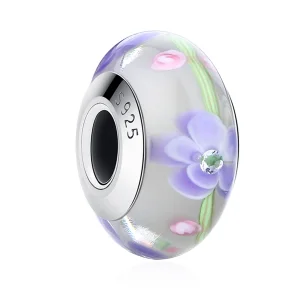 (Bild für) Glyzinienblumen-Charm aus Muranoglas im Pandora-Stil - SCZ019