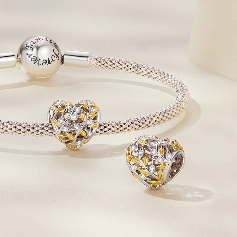 (Bild für) Herzförmiger Blätter-Charm im Pandora-Stil - BSC672 - Ansicht 3