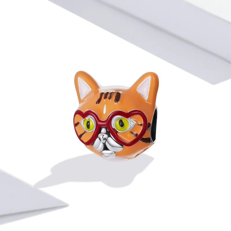 (Bild für) Herzförmiger Charm mit großer orangefarbener Katze im Pandora-Stil - SCC2092 - Ansicht 2