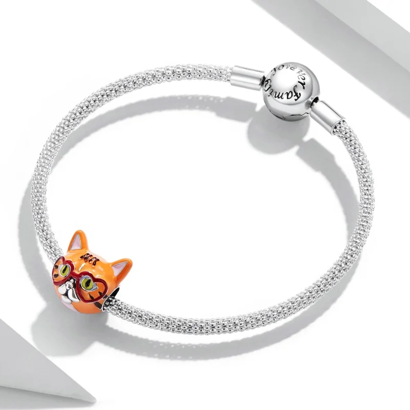 (Bild für) Herzförmiger Charm mit großer orangefarbener Katze im Pandora-Stil - SCC2092 - Ansicht 3