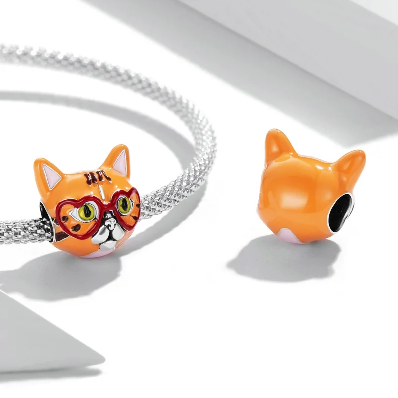 (Bild für) Herzförmiger Charm mit großer orangefarbener Katze im Pandora-Stil - SCC2092 - Ansicht 4