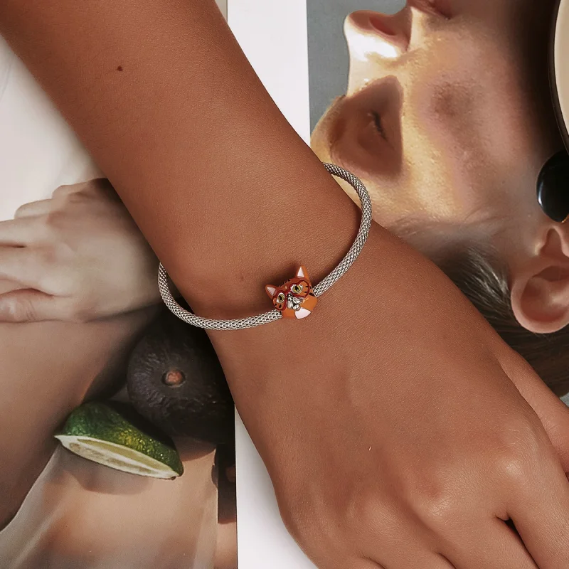 (Bild für) Herzförmiger Charm mit großer orangefarbener Katze im Pandora-Stil - SCC2092 - Ansicht 5