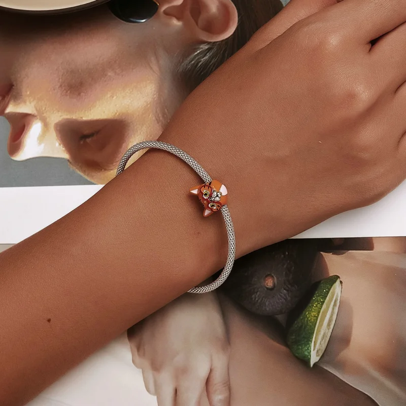 (Bild für) Herzförmiger Charm mit großer orangefarbener Katze im Pandora-Stil - SCC2092 - Ansicht 6