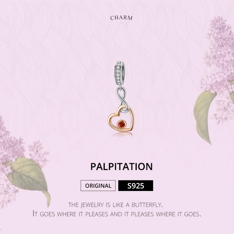 (Bild für) Herzklopfen-Anhänger im Pandora-Stil aus Silber und Roségold - SCC1239 - Ansicht 2