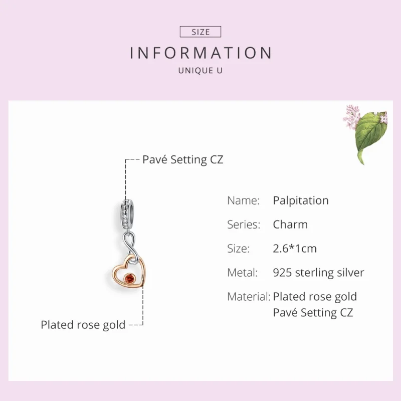 (Bild für) Herzklopfen-Anhänger im Pandora-Stil aus Silber und Roségold - SCC1239 - Ansicht 3